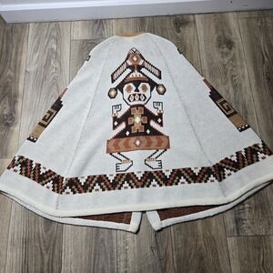 70s Sturbridge Tribal Aztec knit Cape Poncho/‎ sweater Southwestern Boho Coat